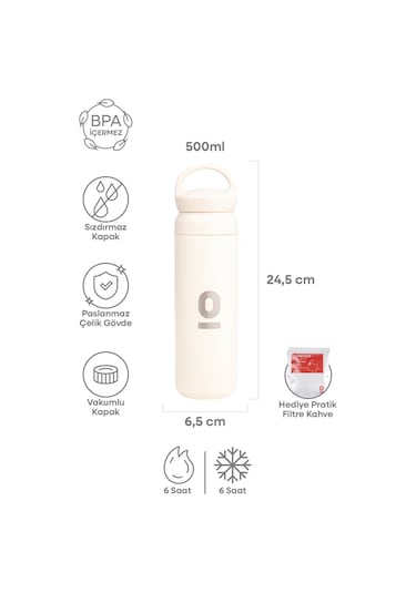 Paslanmaz Çelik Tutacaklı Beyaz Termos 500 ML No:36