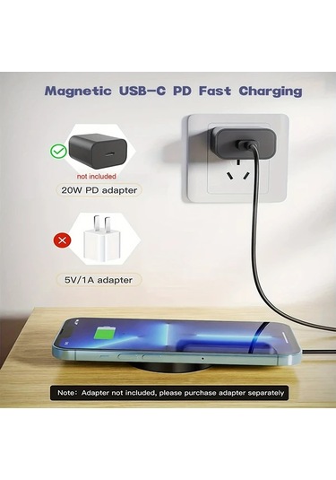 Motion003 Pdkuaı Manyetik Kablosuz Şarj Cihazı İphone Uyumlu 16 15 14 13 12 Siyah Hızlı Şarj Usb