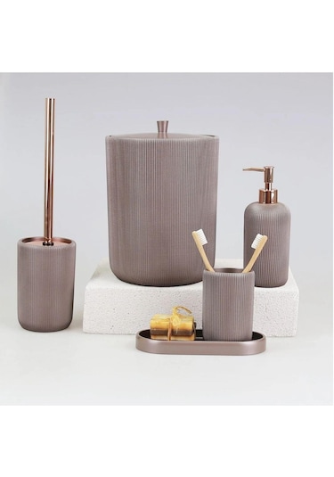 Selim Dekor Lydia Banyo Seti Taupe Gri