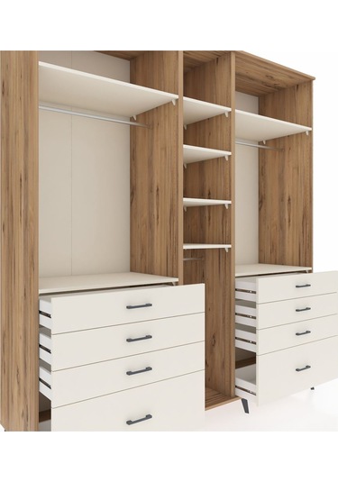 Kronos Dolap 8 Raflı 8 Çekmeceli 3 Askılı 220x59x243 Çam-aytaşı/aytaşı Aytası/aytası