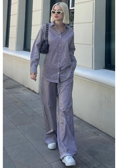 Madmext Bordo Uzun Kollu Çizgili Gömlek Pantolon İkili Takım Mg2124-bordo Bordo