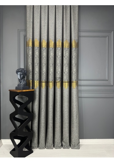 Fon Perde Pano Fonluk Nilo Desen - Gri-gold Çok Renkli