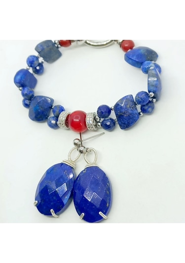 2742 Lapislazuli El Yapımı Çelik Aparatlı Küpe Lacivert