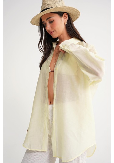 4667 Kadın İnce Oversize Modal Gömlek Sarı Sarı