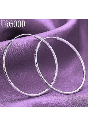 925 Ayar Gümüş 50/60mm Buzlu Daire Küpe Moda Takı 50mm