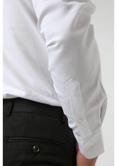 D's Damat Slim Fit Armürlü Düğmeli Yaka Pamuklu Erkek Gömlek - Beyaz 5HC02ORT07265 Beyaz