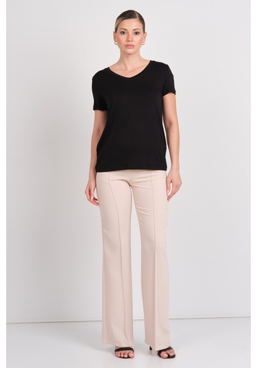 Moda İlgi Kadın Yüksek Bel İspanyol Paça Pantolon 4042 Taş Taş