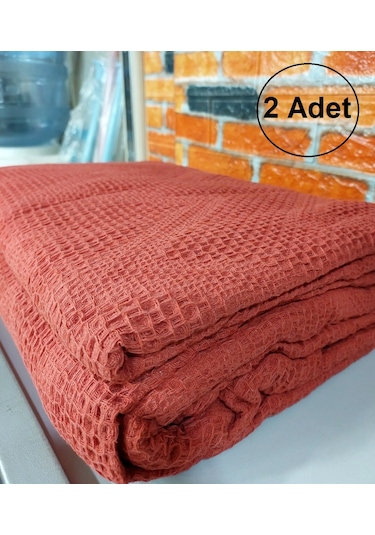 2 Adet Şaheser %100 Pamuk Çift Kişilik Pike 240x220 -brick Red Kırmızı