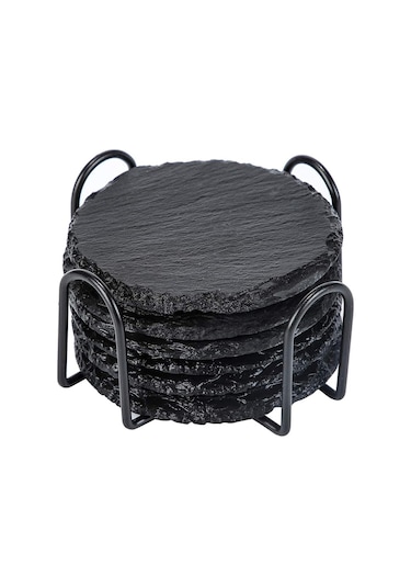 Xurunkeji Taş Bardak Altlığı 10cm Yuvarlak Cam Bardak Altlığı Pratik Standlı İçecekler, Kupalar, Barlar, Bardaklar İçin Uygun Siyah