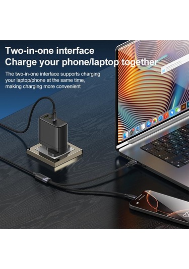 Yesido Ca92 100w 5a Usb-c / Tip-c Çift Tip-c 2 İn 1 Şarj Kablosu, Uzunluk: 1.2m Siyah