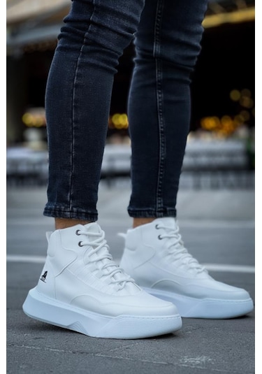 Ba0318 Bağcıklı Erkek Yüksek Taban Beyaz Spor Bot Renklı