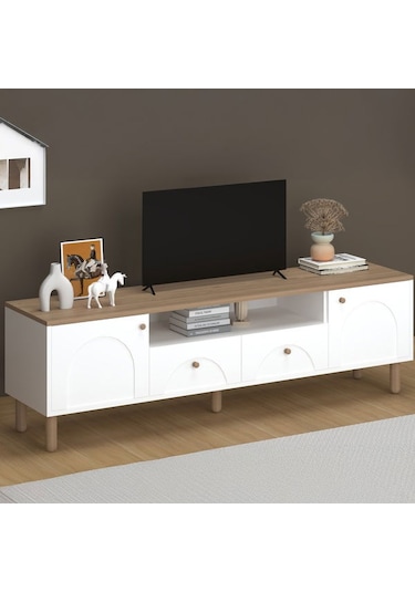 Just Home 2 Kapak 2 Çekmeceli Bohem Tv Ünitesi - Beyaz / Sepet - 55x44x180 Cm Beyaz / Sepet Just Home 2 Kapak 2 Çekmeceli Bohem Tv Ünitesi - Beyaz / Sepet - 55x44x180 Cm Beyaz / Sepet