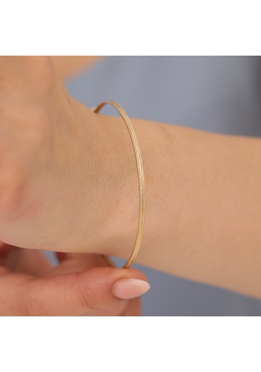 925 Ayar Altın Mikron Kaplama Ajda Desenli Ajda Bilezik - Bv00108 Gold