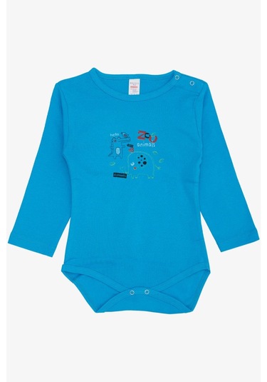 Breeze Erkek Bebek Çıtçıtlı Zıbın Body Hayvanat Bahçesi Dost Hayvanlar Baskılı 9 Ay-3 Yaş, Mavi Mavi