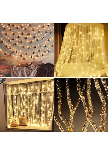 Springsun Led Bakır Tel Işık Zinciri 10 Metre 100 Işık, Usb Beslemeli Bağımsız Anahtarlı, Islak Beyaz Renk, Dekoratif Işık Beyaz