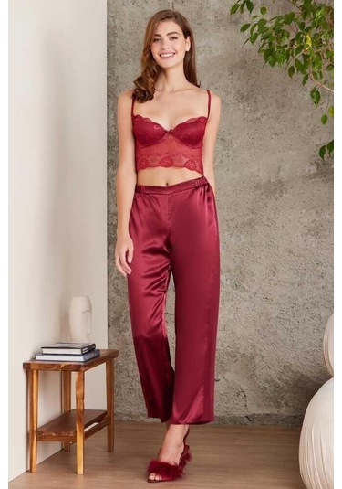 Pierre Cardin Bordo 7025 Kadın 4'lü Saten Takım Gelin Çeyiz Seti 001