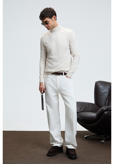 REBEL Erkek Yarım Balıkçı Yaka Basic Slim Fit Triko Bej Kazak