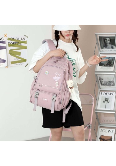 Kangvka Genç Kızlar İçin Nylon Okul Çantası - Geniş Hacimli, Hafif, Omuz Ağrısı Önleyici, Spor & Seyahat Çantası - Mavi Çok Renkli