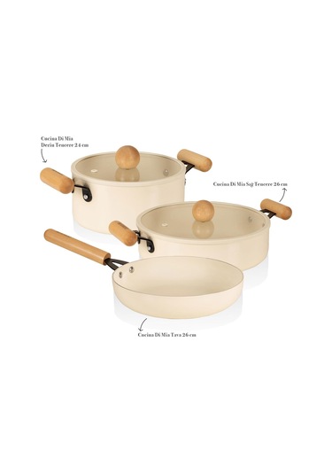 The Mia Cucina Di Mia İndüksiyon Tabanlı Seramik Tencere Tava Seti 5 Parça Çok Renkli