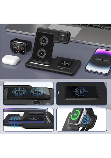 Motion003 Beyaz Katlanabilir Kablosuz Hizli Sarj Istasyonu İphone Uyumlu 16 15 14 13 12 Pro Max Watch 8 7 6 Samsung Galaxy Uyumlu 5 4 3 Xiaomi