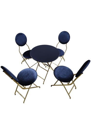 Siyah Kumaş Gold Metal Bahçe Takımı - 4 Sandalye + 1 Masa