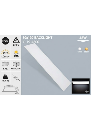 30x120 Backlight Led Panel, Beyaz Işık Yl19-4800 Beyaz