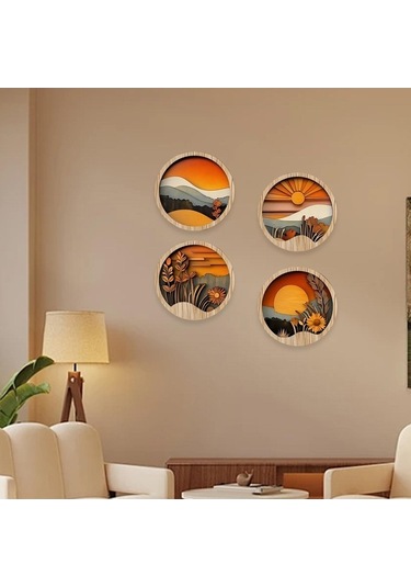 Trendooze Tabelalar Suntek Parça Mutfak Manzara Duvar Dekoru Boho Ahşap 4 20cmx20cmx05cm Qa 20cmx20cmx05cm