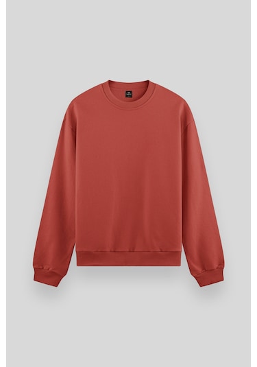 Tommy Life Kiremit Basic O Yaka Rahat Form Erkek Sweatshirt - 88053 Kiremit