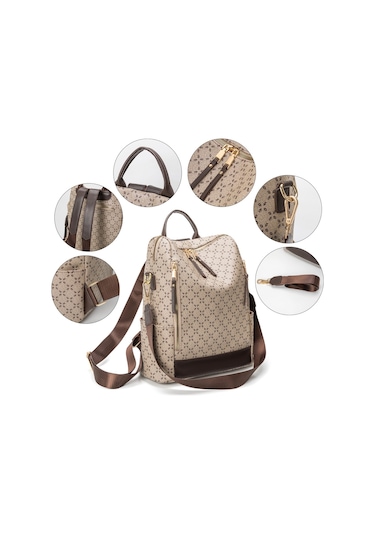 Arion G71 2'si 1 Arada Kadın Omuz ve Sırt Çantası Bej - Kahverengi