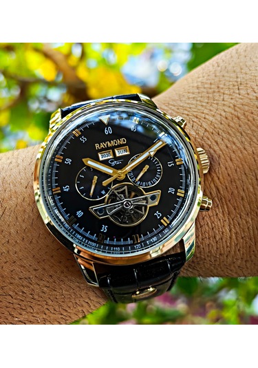 Raymond Star Serisi Gold Siyah Otomatik Erkek Kol Saati Altın