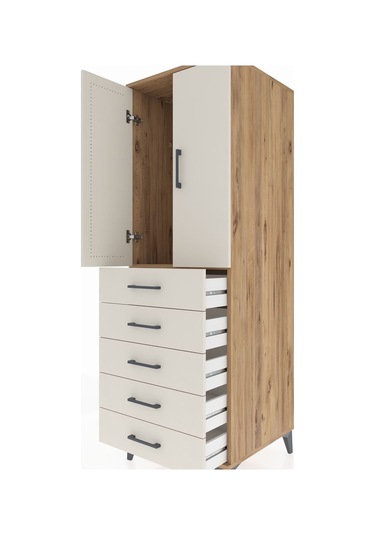Kronos Dolap Tek Raflı 5 Çekmeceli Tek Askılı 60x59x182 Çam-aytaşı Atlas Çam