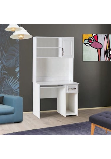 Bera Beyaz Elmas Çalışma Masası Beyaz