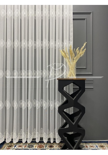 Tül Perde Taç Marka Serpme Damask Motifli Tül Perde-A26129 Çok Renkli