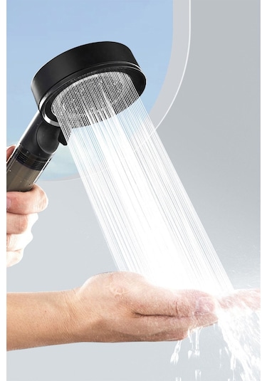 Kustar 5 Fonksiyonlu Çelik Su Tasarruflu Filtreli Turbo Jet Duş Başlığı Siyah