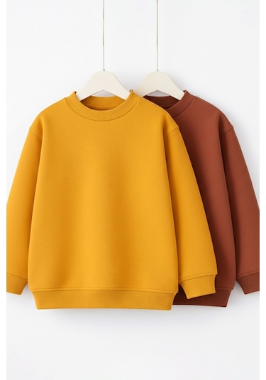Zuzunga 2'li Basic Şardonlu Çocuk Sweatshirt Hardal - Kahverengi 9003