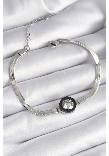 316l Çelik Gümüş Renk Zirkon Taşlı İtalyan Zincir Model Kadın Bileklik - Tj-bb6479 Altın