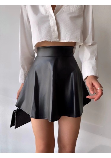 Kısa Deri Çan Etek H26599 Siyah