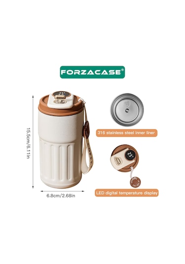 Forzacase Paslanmaz Çelik Termometreli 450 Ml Çay Kahve Termosu - Fc944 Yeşil Yeşil