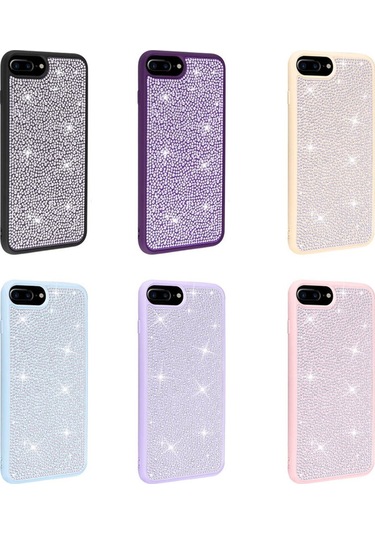 Apple Uyumlu iPhone 8 Plus Kılıf Parlak Taşlı Tasarım Zore Ston Kapak - Lila