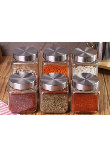 Metal Kapaklı 6'lı Borosilikat Cam Kavanoz Baharatlık 820 ML + 570 ML