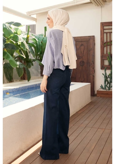 Neways 1067-denim Bol Paça Pantolon Lacivert Çok Renkli
