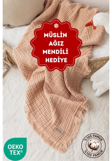 Zeypba Bebek & Çocuk İçin  % 100 Pamuk 4 Katlı Müslin Battaniye 110x110 CM Somon
