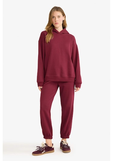 Defacto Basic Düz Cepli Beli Bağcıklı Kalın Jogger Eşofman Altı F9622ax25aubr115 Bordo