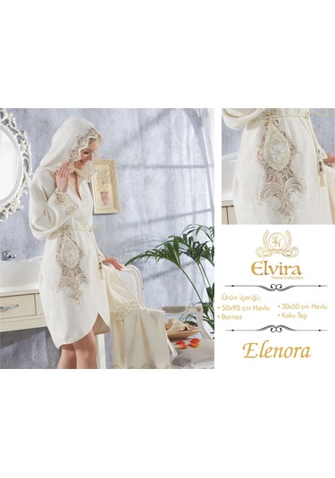 Elvira Elenora Lüks Fransız Dantelli Balayı Bornozu Krem