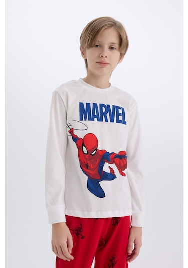 DeFacto Erkek Çocuk Pijama Takımı Marvel Spiderman Bisiklet Yaka Uzun Kollu Üst Uzun Alt Y4861A624WNWT34