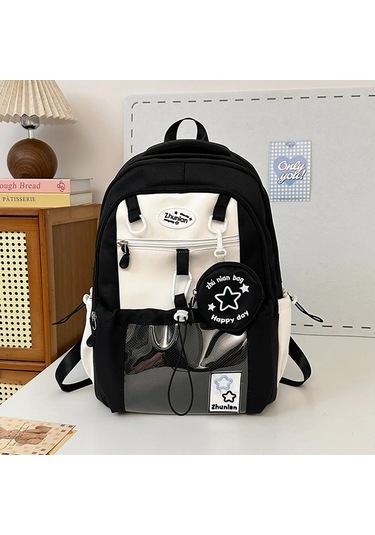 Honeybeeshop Pembe Renkli Kapasiteli Naylon Okul Sırt Çantası Fermuarlı Ve Aksesuarlı Pembe