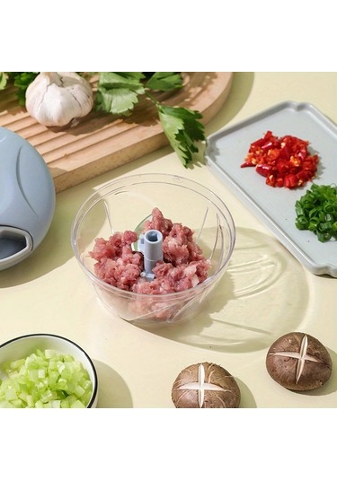 Fochsia Yeşil 500 Ml Manuel Mutfak Robotu Doğrayıcı Bıçaklı Sebze Et Parçalayıcı Pratik Mutfak Aleti Yeşil