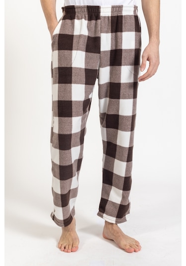 Erkek Polar Kışlık Eşofman Alt Desenli Tampap Polar Alt- 1060 Krem