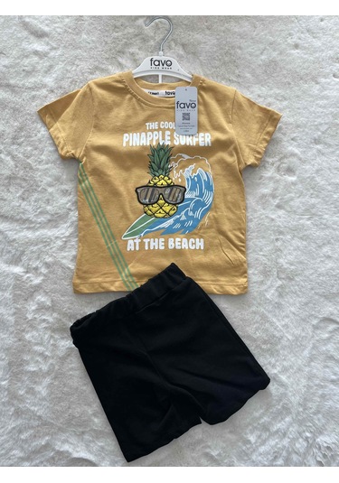 Gözlüklü Ananas Şortlu İkili Takım HARDAL