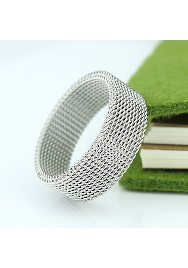 Chavin Bayan Erkek Esnek Gri Çelik Örgü Yüzük N48 Beyaz